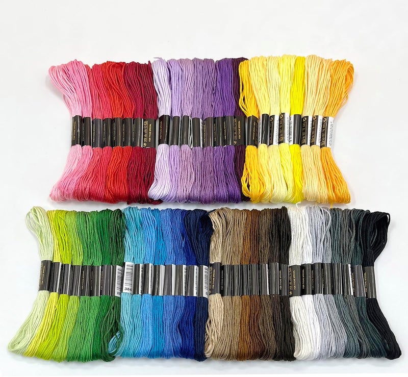 Zhenqing 8-Color Gradient Embroidery Floss Set | 7 Color Families (Red, Yellow, Blue, Green, Purple, Brown, B&W) | 56 Pre-Sorted Skeins, 6-Strand Threads (8m Each) for Sewing & Crafts - Image 1